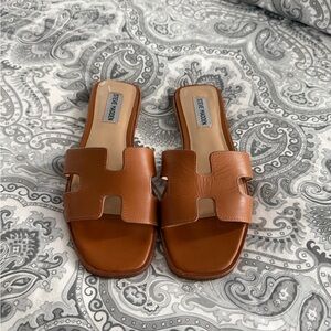 Steve Madden Haydn Tan Leather Slide Sandals